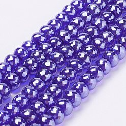 Dark Slate Blue Electroplate Glass Bead Strands, Pearl Luster Plated, Faceted Rondelle, DarkSlate Blue, 8x6mm, Hole: 1mm, about 39pcs/strand, 7.8 inch(20cm)