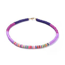 Фиолетовый Колье из бисера ручной работы из полимерной глины хэйши, с латунными распорными шариками и 304 выводами из нержавеющей стали, фиолетовые, 15.9~16.1 дюйм (40.5~41 см)