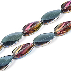 Бледно-фиолетовый Красный Гальванизируйте прозрачное стекло бисер нитей, слеза, бледно-фиолетовый красный, 26x13x5.5~7 мм, отверстие : 1.5 мм, около 30 шт / нитка, 30.12~30.51 дюйм (76.5~77.5 см)