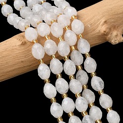 Rainbow Moonstone Бусины из натурального радужного лунного камня, граненые, рис, с бисером, 7.5~8x6~7.5 мм, отверстие : 0.8~1 мм, около 36~40 шт / нитка, 15.55~15.75'' (39.5~40 см)