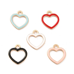 (52) Непрозрачная лаванда Подвески из эмали и сплава, золотой свет, шарма сердца, разноцветные, 14x13x1.6 мм, отверстие : 2 мм