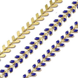 Blue Vacuum Plating 304 Stainless Steel Cobs Chains, with Enamel, Soldered, with Spool, Golden, Blue, 7x6x1mm