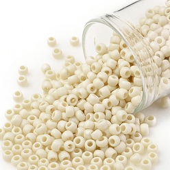 (409F) Light Cream Opaque Rainbow Matte Toho runde Rocailles, japanische Rocailles, (409 f) hellcreme undurchsichtige Regenbogenmatte, 8/0, 3 mm, Bohrung: 1 mm, ca. 10000 Stk. / Pfund