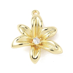 Цветок Латунные микропаве прозрачные подвески с фианитом, реальный 14 k позолоченный, цветок, 21x18.5x5 мм, отверстие : 1.2 мм
