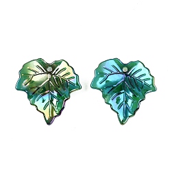 чирок Акриловые подвески, с цветом аб покрытием, лист, зелено-синие, 24x23x4 мм, отверстие : 1.6 мм