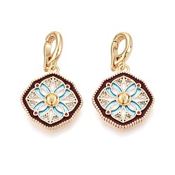 Светло-Голубой Застежки-защелки из латуни, окрашенной распылением, с прозрачными кубическими цирконами, с эмалью, цветок, Небесно-голубой, 29x16.5x3 мм, отверстие : 5.5 мм