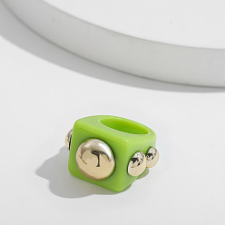 Зелено-Желтый Милые кольца из смолы и пластика, для девочек, геометрические фигуры, зеленый желтый, внутренний диаметр: 17 мм