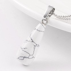 Синтетическая Бирюза Кулоны с каплевидным вырезом из латуни платинового тона с синтетической бирюзой, 30x10 мм, отверстие : 5x8 мм