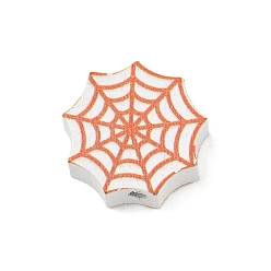 Orange Perles de bois d'Halloween, toile d'araignée, orange, 19.5x19.5x6mm, Trou: 1.8mm