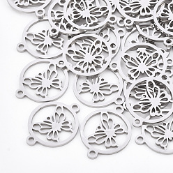 Нержавеющая Сталь Цвет Устойчивы к потускнению 201 соединители из нержавеющей стали, лазерная резка, плоские круглые с бабочкой, цвет нержавеющей стали, 20x15x1 мм, отверстие : 1.6 мм