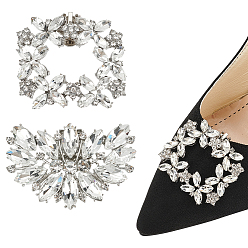 Платина 4 шт 2 стили сплав кристалл горный хрусталь свадебные украшения для обуви, съемные пряжки для обуви, платина, 48~57x39~53x10~10.5 мм, 2 шт / стиль