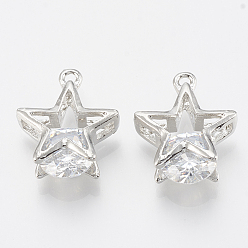 Platinum Alloy Cubic Zirconia Charms, Star, Platinum, 17.5x14x6mm, Hole: 1.4mm