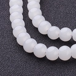 White Imitation Jade Glass Beads Strands, Round, White, 6mm, Hole: 1mm, about 50pcs/strand, 11 inch