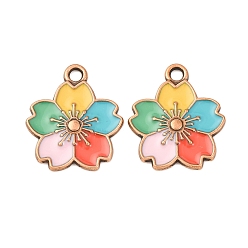 Цветок Подвески из эмали и сплава, Красная медь, цветок, 20.5x17.5x2.5 мм, отверстие : 2.5 мм