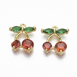 Красный Латунные микро проложить кубического циркония прелести, без никеля , реальный 18 k позолоченный, вишня, красные, 13.5x12x3.5 мм, отверстие : 1.2 мм