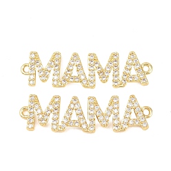 Слово Подвеска-коннектор из латуни с микропаве и прозрачными кубическими циркониями ко Дню матери., слово мама чары, долговечный, стойки покрытие, без свинца и без кадмия, слово, 9.5x33x2 мм, отверстие : 1.2~1.4 мм