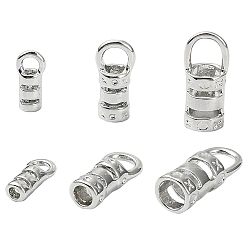 Платинированный 30шт. 3 стили латунный конец шнура, заглушки с отверстием, принадлежности для изготовления сумок и тканей, колонка, Реальная платина, 7~10x2.5~5 мм, отверстие : 2~3 мм, внутренний диаметр: 1.4~3 мм, 10 шт / стиль