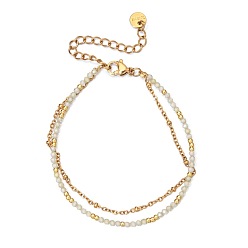 Verde Claro Pulseras de cadena francesa de doble hebra de acero inoxidable en tono dorado con circonitas cúbicas redondas facetadas para mujer., verde claro, 304 pulgada (6.50 cm)