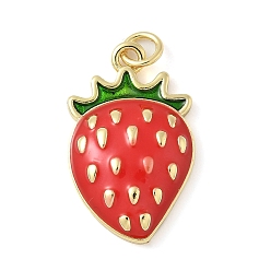 Клубника Латунь эмаль подвески, с целью перехода в кольце, без свинца и без кадмия, долговечный, стойки покрытие, реальный 18 k позолоченный, клубника, 24x14.5x4.5 мм, отверстие : 3.4 мм