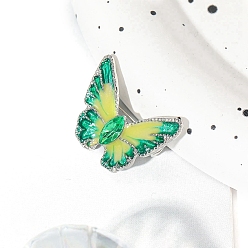Зеленый Броши из сплава бабочки с эмалью, бусины со стразами , зелёные, 18x24 мм
