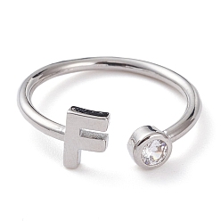 Letter F Латунные кольца из манжеты с прозрачным цирконием, открытые кольца, долговечный, Реальная платина, буква f, размер США 6, внутренний диаметр: 17 мм