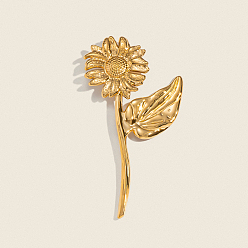 Золотой Подсолнух 304 броши из нержавеющей стали, вакуумное покрытие pvd, золотые