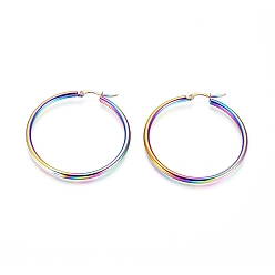 Rainbow Color Серьги из 304 нержавеющей стали, гипоаллергенные серьги, Кольцевая форма, Радуга цветов, 9 датчик, 48~51x45.5x3 мм, штифты : 0.7x1 мм