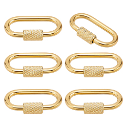 Real 18K Gold Plated 6Pcs 304 Stainless Steel Locking Carabiner, Oval, Real 18K Gold Plated, 21x10x2mm