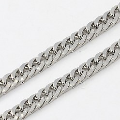 Stainless Steel Color Tarnish Resistant 304 Stainless Steel Double Link Chains, Unwelded, Faceted, for Men's Curb Chain Necklace Making, Stainless Steel Color, 3x2mm