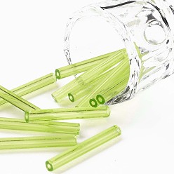 Зелено-Желтый Стеклярус, круглое отверстие, непрозрачных цветов, зеленый желтый, 28x3 мм, отверстие : 1.4 мм, Около 850 шт / фунт