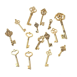 Античное Золото Сплавочные подвески тибетского стиля, Брелоки для ключей, античное золото , 32~70x13.5~31x2~4 мм, отверстие : 2.5~7.5 мм