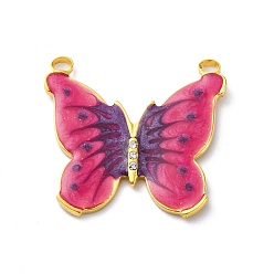 Светло-Вишневый 304 нержавеющей стальной эмали подвески, со стразами, очарование бабочки, вакуумное покрытие pvd, реальный 18 k позолоченный, светло-вишневый, 24.5x25.5x2.5 мм, отверстие : 2 мм