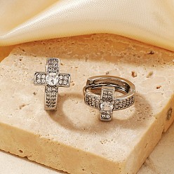 Серебро Элегантные серьги-кольца с крестообразным узором из латуни и прозрачными кубическими цирконами, серебряные, 14x10 мм