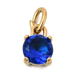 Средно-синий Тема "камень дня рождения" на сентябрь 304 подвески из нержавеющей стали, круглые, с k 9 стеклом, ионное покрытие (ip), полировка, с целью перехода в кольце, граненые, золотые, светло-синий, 10.5x7x6 мм, отверстие : 2.2x4.4 мм