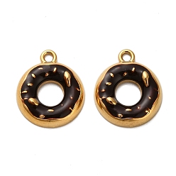 Кокосово-Коричневый 304 подвески из нержавеющей стали, пончик, с эмалью, реальный 18 k позолоченный, ионное покрытие (ip), кокосового коричневый, 17.5x15x3.5 мм, отверстие : 1.6 мм