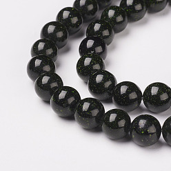 Green Goldstone Synthetic Green Goldstone Beads Strands, Round, 8mm, Hole: 1mm, about 47pcs/strand, 14.5~15 inch