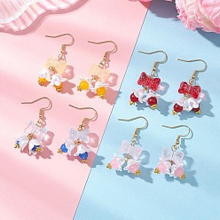 Золотой Стеклянные серьги-подвески с бантом, с натуральным и окрашенным малайзийским нефритом, искусственным жемчугом из АБС-пластика, латунью, сплавом в тибетском стиле и фурнитурой для сережек из нержавеющей стали, золотые, 304 мм