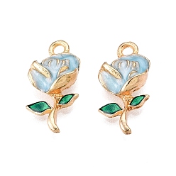 Светло-Голубой Стойки обшивки сплава эмали подвески, без кадмия, без никеля и без свинца, золотой свет, цветочный шарм, Небесно-голубой, 18.5x9.5x5 мм, отверстие : 1.8 мм