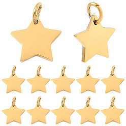 Настоящее золото 18K 20 шт. 304 подвески из нержавеющей стали, звезда, реальный 18 k позолоченный, 10x10.6x1.1 мм, отверстие : 4 мм