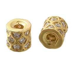 Настоящее золото 18K 925 бусины из стерлингового серебра с микропаве, прозрачные бусины из кубического циркония, колонка, реальный 18 k позолоченный, 4x4 мм, отверстие : 1.2 мм