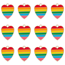 Разноцветный 30 шт. Подвески из сплава эмали, золотой свет, сердце с радужной полосой, красочный, 18x15x1.5 мм, отверстие : 1.6 мм