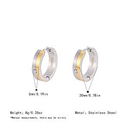 Real Gold Plated & Stainless Steel Color Two Tone 304 Stainless Steel Rhinestone Hoop Earrings for Women, Real Gold Plated & Stainless Steel Color, 20x5mm