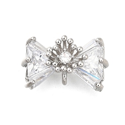 Платина Латунь прокладывает кубические циркониевые прелести, без кадмия, без никеля и без свинца, бантом, платина, 9x15x6.5 мм, отверстие : 1 мм