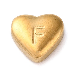 Letter F 201 Stainless Steel Beads, Golden, Heart, Letter F, 7x8x3.5mm, Hole: 1.5mm