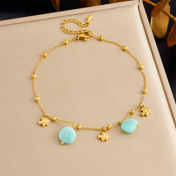 Fish 304 браслеты на ногу из нержавеющей стали и натуральных камней с кисточками, золотые, рыба, 8-5/8 дюйм (220 мм)