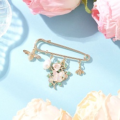 Настоящее золото 18K Броши-подвески в виде цветов и пчел из железа и сплава с эмалью, изысканные английские булавки для девочек и женщин, с натуральным культивированным пресноводным жемчугом, реальный 18 k позолоченный, 41x50x4.5 мм