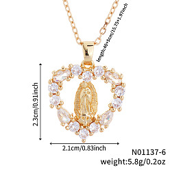 Прозрачный Старинные латунные кубические цирконии религиозные ожерелья с полым кулоном в форме сердца Девы Марии, рождественский подарок, золотые, прозрачные, 15.75 дюйм (40 см)