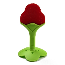 Клубника Силиконовый прорезыватель для фруктов и зубная щетка, клубника, 92x50.5x49.5 мм