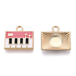 Бледно-фиолетовый Красный Экологичные подвески из цинкового сплава, с эмалью, без кадмия, без никеля и без свинца, пианино, золотой свет, бледно-фиолетовый красный, 13x14x2 мм, отверстие : 2 мм