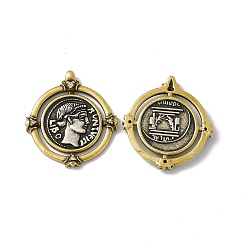 Античный Серебрянный & Античный Золотой Покрытие стойки латунь микропаве прозрачные подвески из кубического циркония, без кадмия, без свинца и без никеля, плоская круглая подвеска с греческой монетой, старинное серебро и античный золотой, 27x25x3.5 мм, отверстие : 1.5 мм
